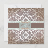 チョコレートブラウンのダマスク柄の「Save the Date」カード セーブザデート (裏面)