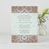 チョコレートブラウンのダマスク結婚式招待状 招待状 (スタンド正面)