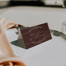チョコレートブラウンのフラワーレトロ結婚式プレイスカード テーブルナンバー