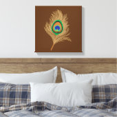 チョコレートブラウンのベージュピーコックフェザー キャンバスプリント (インサイチュ (寝室))