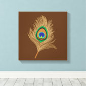 チョコレートブラウンのベージュピーコックフェザー キャンバスプリント (インサイチュ (ウッドフロア))