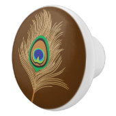 チョコレートブラウンのベージュピーコックフェザー セラミックノブ (右)