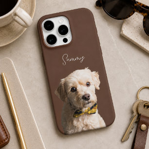 チョコレートブラウンのモダンな犬の写真と名前のスクリプト iPhone 16 PROケース