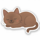 チョコレートブラウンの猫 - かわいい眠り猫 シール (正面)