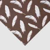 チョコレートブラウンの白い羽毛プリント 薄葉紙 (詳細)