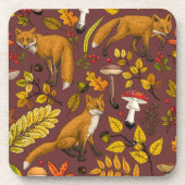 チョコレートブラウンの秋のキツネ コースター (正面)