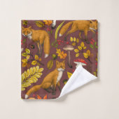 チョコレートブラウンの秋のキツネ バスタオルセット (ウォッシュタオル)