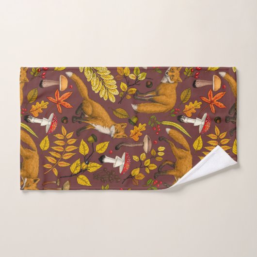 チョコレートブラウンの秋のキツネ バスタオルセット (ハンドタオル)