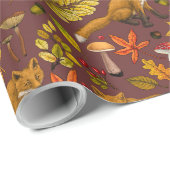 チョコレートブラウンの秋のキツネ ラッピングペーパー (ロールコーナー)