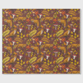 チョコレートブラウンの秋のキツネ ラッピングペーパー (フラット)