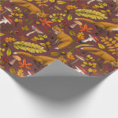 チョコレートブラウンの秋のキツネ ラッピングペーパー (角)