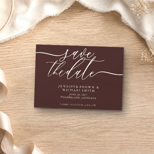 チョコレートブラウンの結婚式の保存日フォト セーブザデート