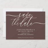 チョコレートブラウンの結婚式の保存日フォト セーブザデート (正面)