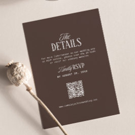 チョコレートブラウンの結婚式の詳細 RSVP QRコード エンクロージャーカード