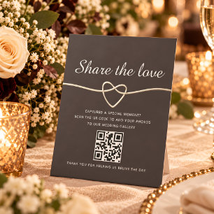 チョコレートブラウンの結婚式写真共有QRコード 台座サイン