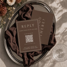 チョコレートブラウンの結婚式RSVPカード(QRコード付き)