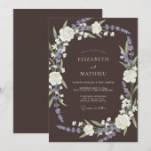 チョコレートブラウンの絵のようなラベンダーの結婚式 招待状 (正面/裏面)