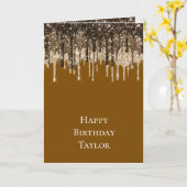 チョコレートブラウンアイスクリームグリッタードリップ誕生日 カード (黄色い花)