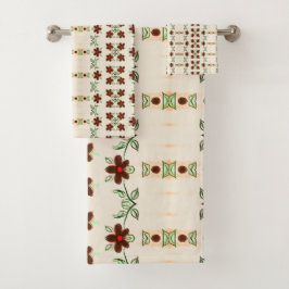 チョコレートブラウンインキーブラック&レッドフローラセット バスタオルセット