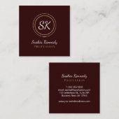 チョコレートブラウンエレガントプロフェッショナルモノグラム スクエア名刺 (正面/裏面)