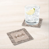 チョコレートブラウンクリーム赤面ゼブラグリッターモノグラム スクエアペーパーコースター (インサイチュ)