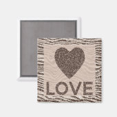 チョコレートブラウンクリーム赤面ゼブラグリッターラブ マグネット (正面/裏面)