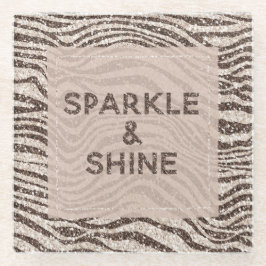 チョコレートブラウンクリーム赤面ゼブラグリッター ガラスコースター