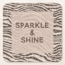 チョコレートブラウンクリーム赤面ゼブラグリッター スクエアペーパーコースター