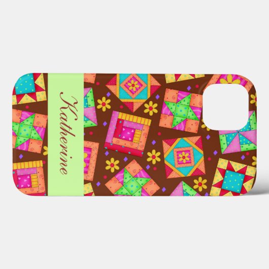 チョコレートブラウングリーンパッチワークキルトブロックアート Case-Mate iPhoneケース (裏面 (横))