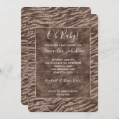 チョコレートブラウンゼブラグリッターベビーシャワー 招待状 (正面/裏面)