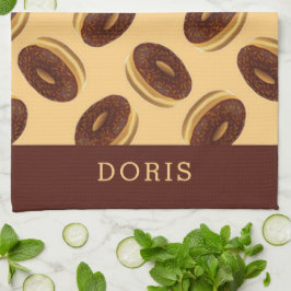 チョコレートブラウンドーナツのパターン キッチンタオル