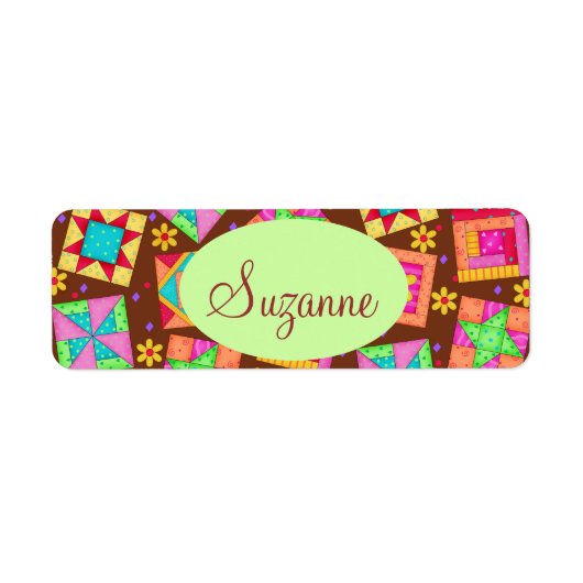 チョコレートブラウンパッチワークキルトアートブロック ラベル (正面)