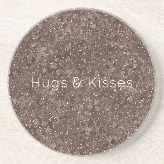 チョコレートブラウンヒョウ印刷グリッター コースター (正面)