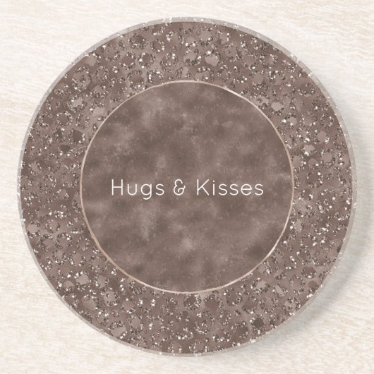 チョコレートブラウンヒョウ印刷グリッター コースター (正面)