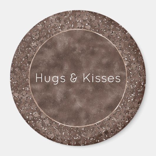 チョコレートブラウンヒョウ印刷グリッター マグネット (正面)