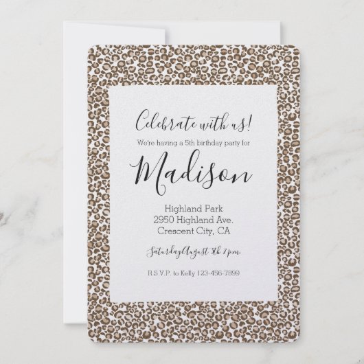 チョコレートブラウンヒョウ印刷誕生日 招待状 (正面)