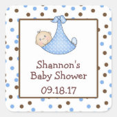 チョコレートブラウンブルードット赤ちゃんシャワーのお気に入り スクエアシール (正面)