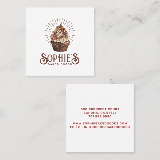 チョコレートブラウンベイカーベーカリーカップケーキロゴ スクエア名刺 (正面/裏面)