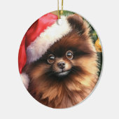 チョコレートブラウンポメラニア犬水彩クリスマス セラミックオーナメント (左)