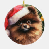 チョコレートブラウンポメラニア犬水彩クリスマス セラミックオーナメント (裏面)