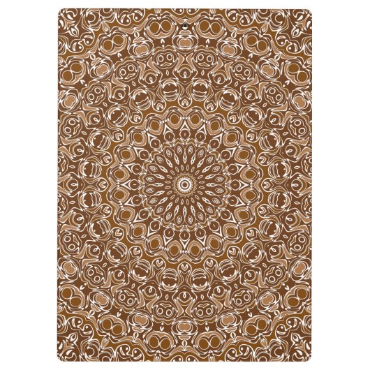 チョコレートブラウンマンダラ万華鏡のように千変万化するパターンメダリオ クリップボード (裏面)