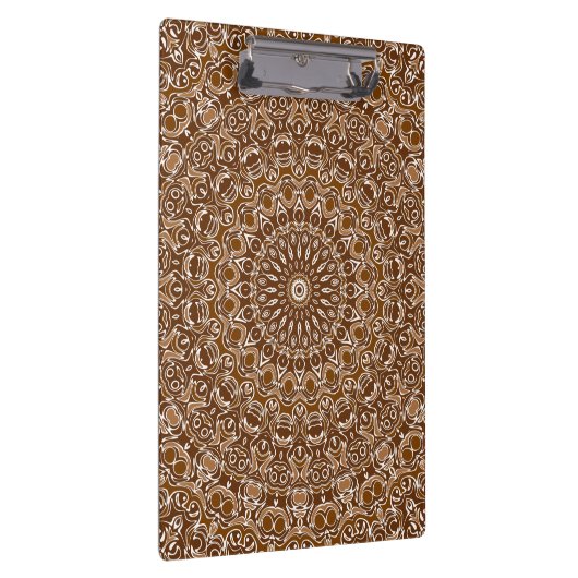 チョコレートブラウンマンダラ万華鏡のように千変万化するパターンメダリオ クリップボード (右)