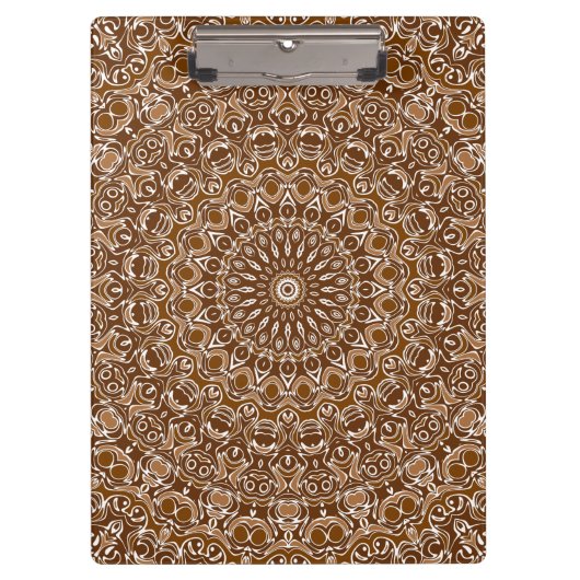 チョコレートブラウンマンダラ万華鏡のように千変万化するパターンメダリオ クリップボード (正面)