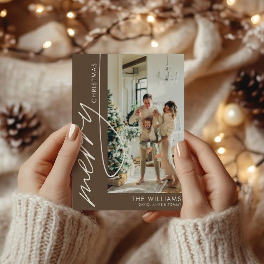 チョコレートブラウンモダンフォトクリスマス シーズンカード