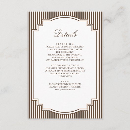 チョコレートブラウンレース柄の結婚式の詳細 エンクロージャーカード (正面)
