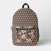 チョコレートブラウン水玉模様と三角形の色合い プリントバックパック (正面)