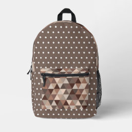 チョコレートブラウン水玉模様と三角形の色合い プリントバックパック