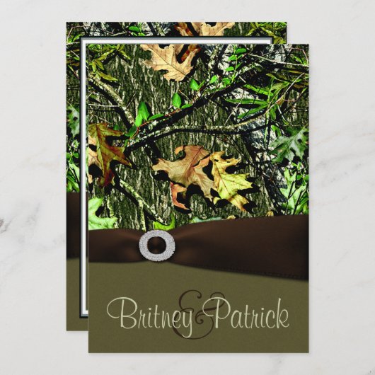 チョコレートブラウン狩り迷彩柄結婚式招待状 招待状 (正面/裏面)