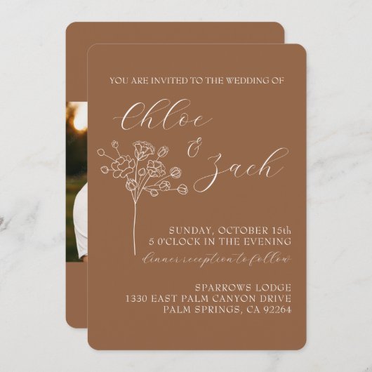 チョコレートブラウン秋の結婚式招待状 招待状 (正面/裏面)