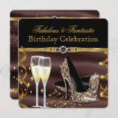 チョコレートブラウン金ゴールド素晴らしいヒール誕生日パーティー 招待状 (正面/裏面)